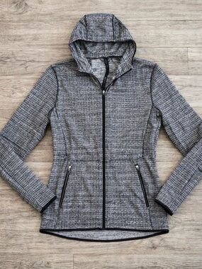 Lululemon Heathered Gray Hooded Full Zip Jacket Thumbholes Size L